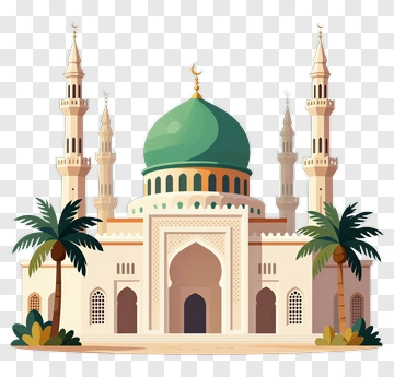 Mosque With Green Dome And Palm Trees PNG