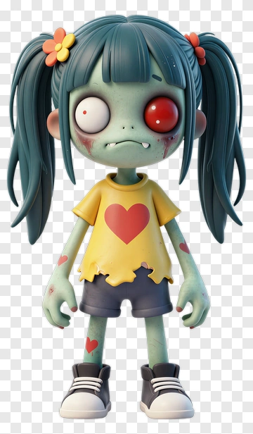 Cartoon Zombie Girl With Heart Shirt PNG