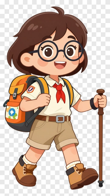 Cartoon Child Hiking With Backpack And Walking Stick PNG