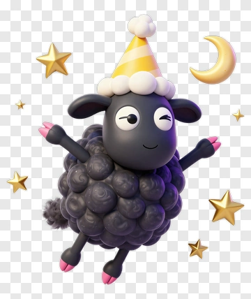Cartoon Sheep Celebrating With Stars And Moon PNG