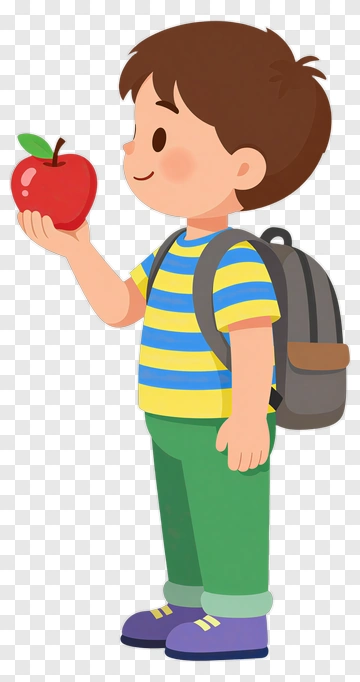 Cartoon Boy Holding An Apple PNG
