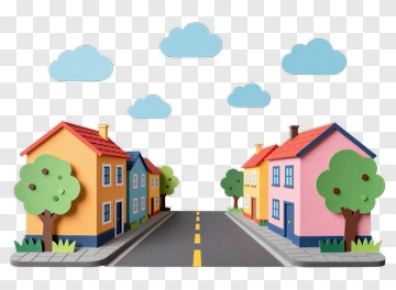 Colorful Paper Houses On A Street PNG