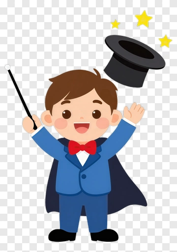 Cartoon Magician Boy With Top Hat And Wand PNG