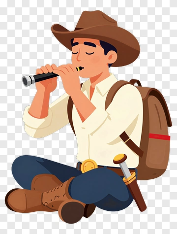 Cowboy Playing A Flute PNG