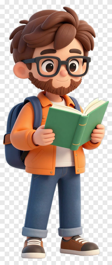 3D Student Reading A Book PNG