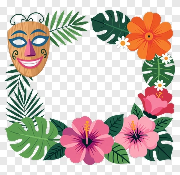 Tropical Floral Frame With Mask PNG