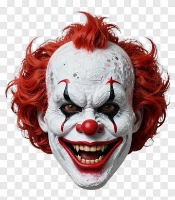 Clown Mask With Red Hair And Grinning Expression PNG