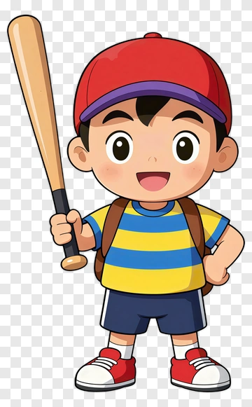 Cartoon Boy Holding A Baseball Bat PNG