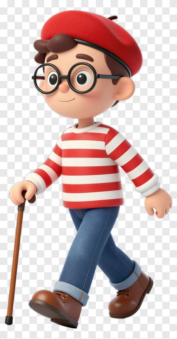 Cartoon Boy Walking With A Cane PNG