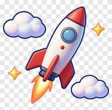 Cartoon Rocket Flying Among Clouds PNG