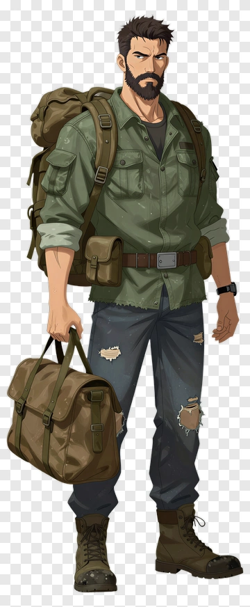 Anime Adventurer With Backpack And Duffle Bag PNG