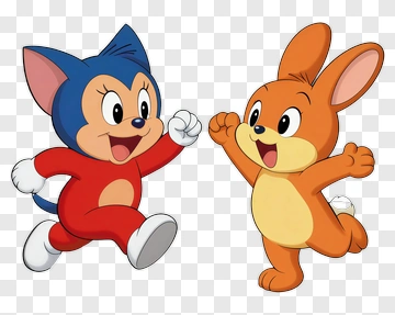 Cartoon Cat And Rabbit Running Together PNG