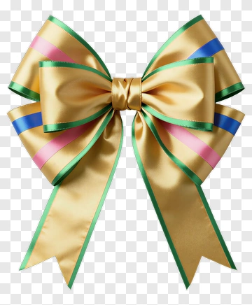 Gold Ribbon Bow With Colorful Stripes PNG