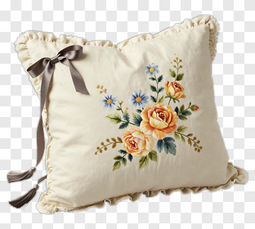 Decorative Pillow With Floral Embroidery PNG