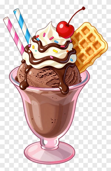 Chocolate Ice Cream Sundae With Cherry And Waffle PNG