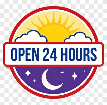 Open 24 Hours Sign With Sun And Moon PNG