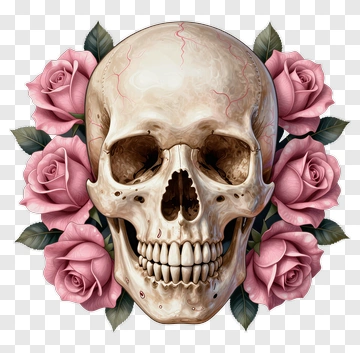 Skull Surrounded By Pink Roses PNG