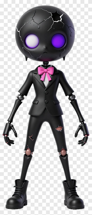 Stylized Character In A Black Suit With Purple Eyes PNG