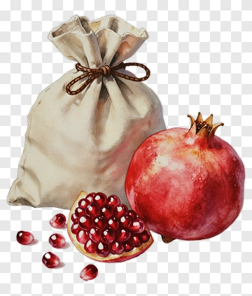 Pomegranate And Bag Of Seeds PNG