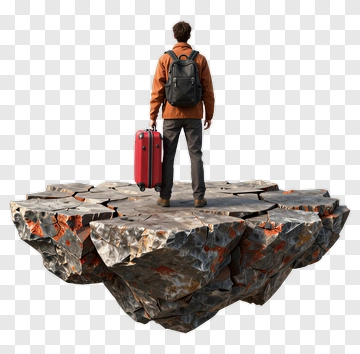 Traveler Standing On A Floating Rock Platform PNG