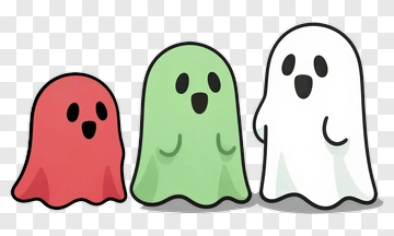 Cartoon Ghosts In Various Colors PNG