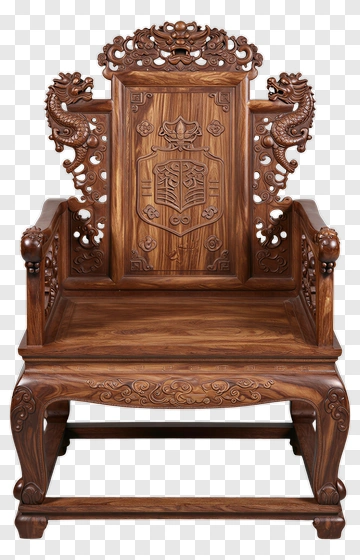 Ornate Wooden Chair With Dragon Carvings PNG