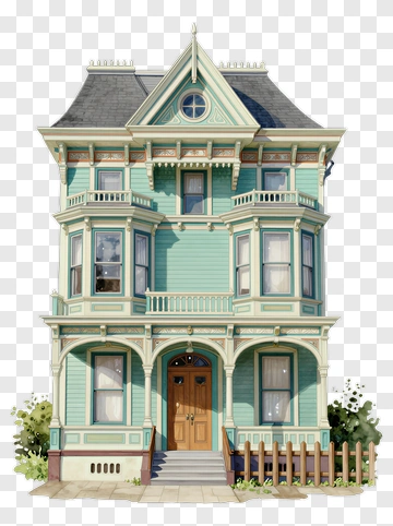 Victorian House With Green Facade PNG