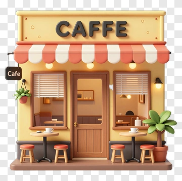 3D Cafe With Outdoor Seating PNG