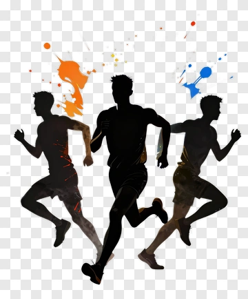Silhouette Runners With Colorful Splashes PNG