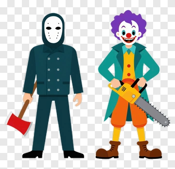 Cartoon Horror Characters With Axe And Chainsaw PNG