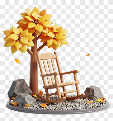 3D Rocking Chair Beside A Yellow Tree PNG