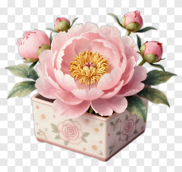 Pink Peony Flower Arrangement In Decorative Box PNG