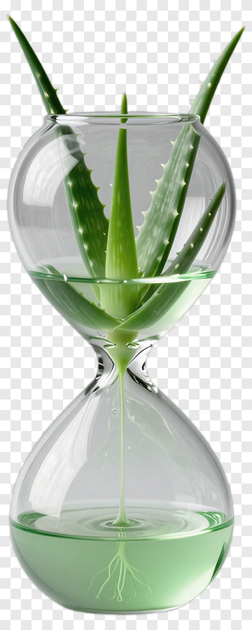 Aloe Vera In Hourglass-Shaped Glass Container PNG