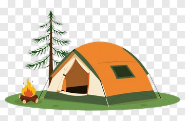 Camping Tent With Tree And Campfire PNG