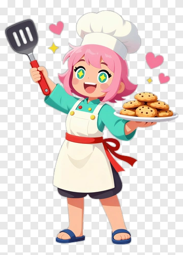 Cartoon Chef Holding A Plate Of Cookies PNG