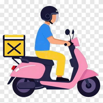Delivery Rider On A Pink Scooter PNG