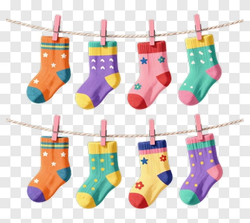 Colorful Socks Hanging On A Clothesline PNG