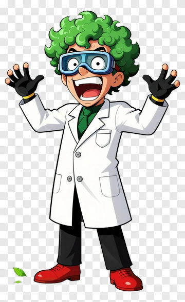 Cartoon Scientist With Green Hair And Glasses PNG