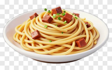 Plate Of Spaghetti With Meat Cubes PNG