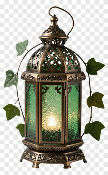Vintage Lantern With Green Glass And Ivy PNG