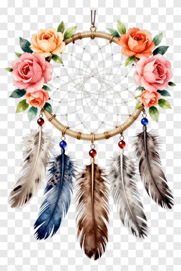 Dreamcatcher With Flowers And Feathers PNG