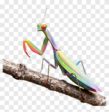 Colorful Praying Mantis On A Branch PNG