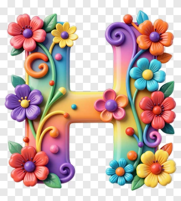 Colorful Letter H Decorated With Flowers PNG