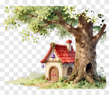 Whimsical Tree House In A Lush Garden PNG