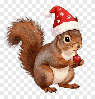 Christmas Squirrel Wearing A Santa Hat PNG