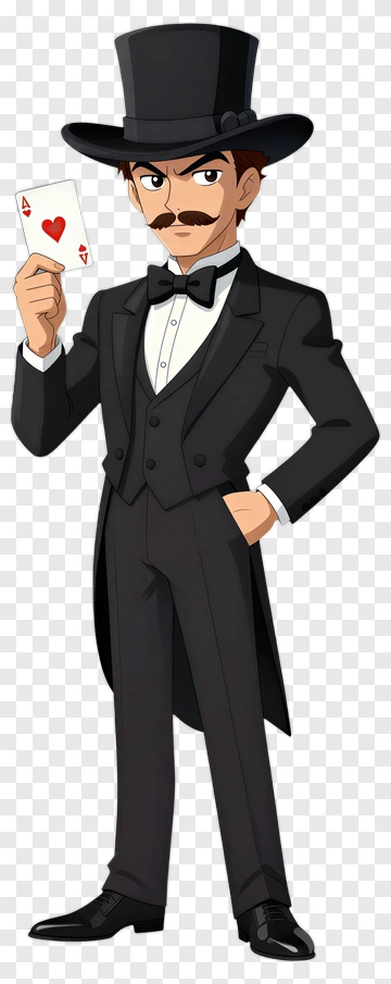 Cartoon Magician Holding A Playing Card PNG