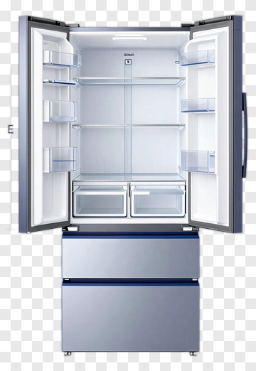 Open Refrigerator With Clear Shelves PNG