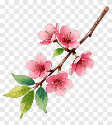 Cherry Blossom Branch With Pink Flowers PNG