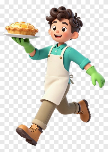 Cartoon Chef Holding A Pie PNG