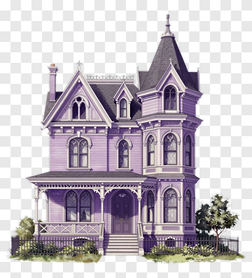 Victorian Purple House With Garden PNG